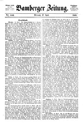 Bamberger Zeitung Mittwoch 17. April 1861