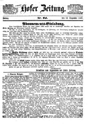 Hofer Zeitung Freitag 13. Dezember 1867