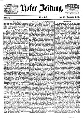 Hofer Zeitung Samstag 21. Dezember 1867