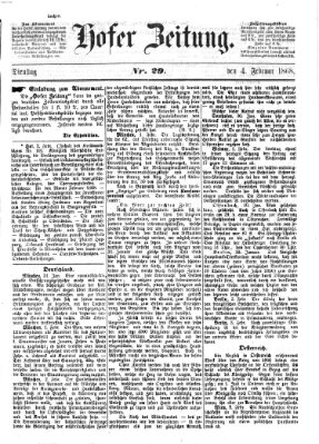 Hofer Zeitung Dienstag 4. Februar 1868