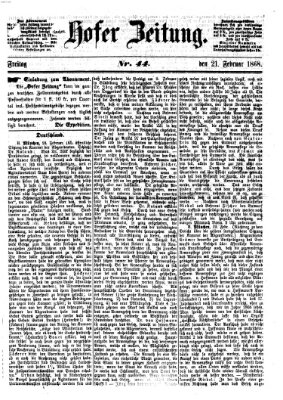 Hofer Zeitung Freitag 21. Februar 1868