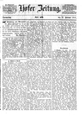 Hofer Zeitung Donnerstag 27. Februar 1868