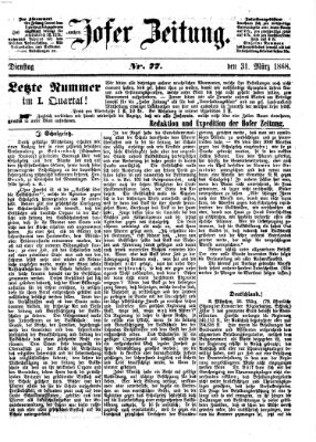 Hofer Zeitung Dienstag 31. März 1868