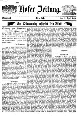 Hofer Zeitung Samstag 11. April 1868