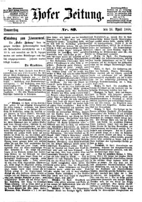 Hofer Zeitung Donnerstag 16. April 1868