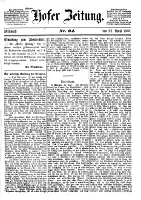 Hofer Zeitung Mittwoch 22. April 1868