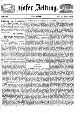 Hofer Zeitung Mittwoch 29. April 1868