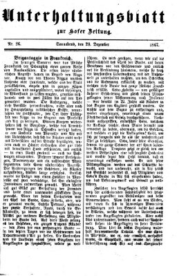 Hofer Zeitung. Unterhaltungsblatt zur Hofer Zeitung (Hofer Zeitung) Samstag 28. Dezember 1867