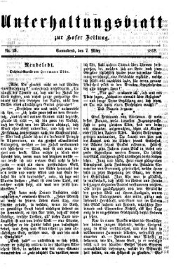 Hofer Zeitung. Unterhaltungsblatt zur Hofer Zeitung (Hofer Zeitung) Samstag 7. März 1868