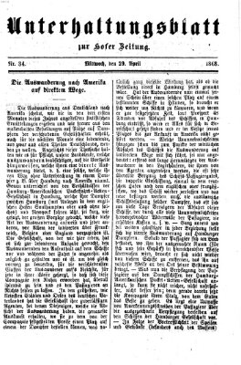 Hofer Zeitung. Unterhaltungsblatt zur Hofer Zeitung (Hofer Zeitung) Mittwoch 29. April 1868