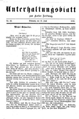 Hofer Zeitung. Unterhaltungsblatt zur Hofer Zeitung (Hofer Zeitung) Mittwoch 10. Juni 1868