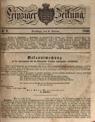 Leipziger Zeitung Dienstag 9. Januar 1849