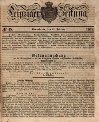 Leipziger Zeitung Samstag 17. Februar 1849