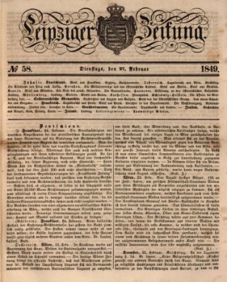 Leipziger Zeitung Dienstag 27. Februar 1849