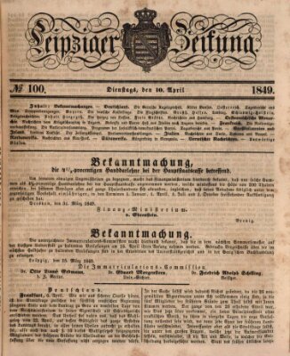 Leipziger Zeitung Dienstag 10. April 1849