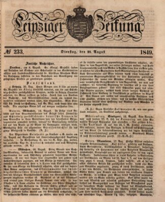 Leipziger Zeitung Dienstag 21. August 1849