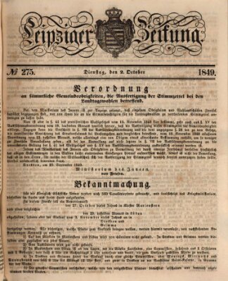 Leipziger Zeitung Dienstag 2. Oktober 1849