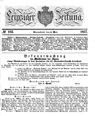 Leipziger Zeitung Samstag 2. Mai 1857