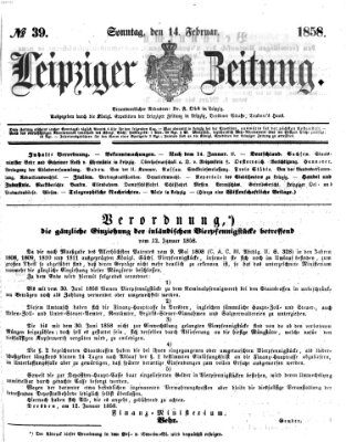 Leipziger Zeitung Sonntag 14. Februar 1858