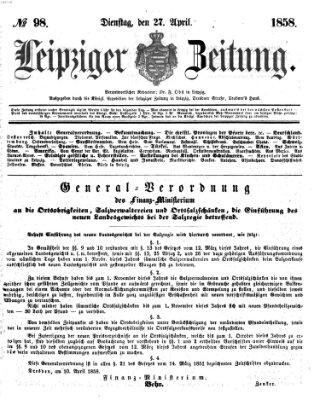 Leipziger Zeitung Dienstag 27. April 1858