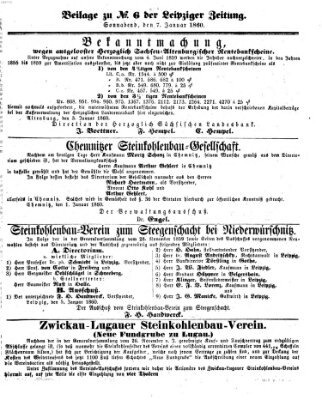 Leipziger Zeitung Samstag 7. Januar 1860