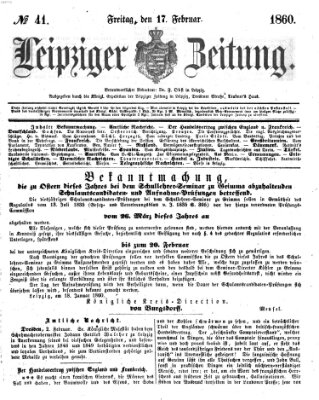 Leipziger Zeitung Freitag 17. Februar 1860