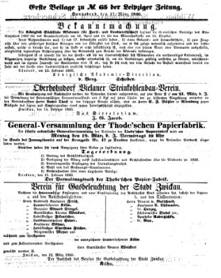 Leipziger Zeitung Samstag 17. März 1860