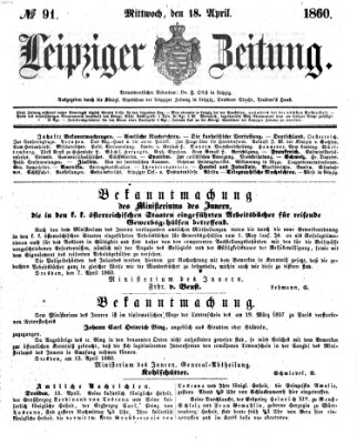 Leipziger Zeitung Mittwoch 18. April 1860