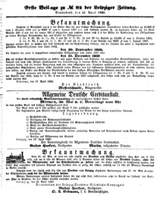 Leipziger Zeitung Samstag 21. April 1860