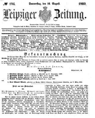 Leipziger Zeitung Donnerstag 16. August 1860