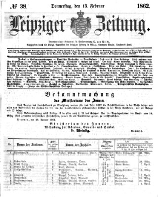 Leipziger Zeitung Donnerstag 13. Februar 1862