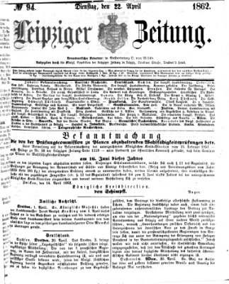 Leipziger Zeitung Dienstag 22. April 1862