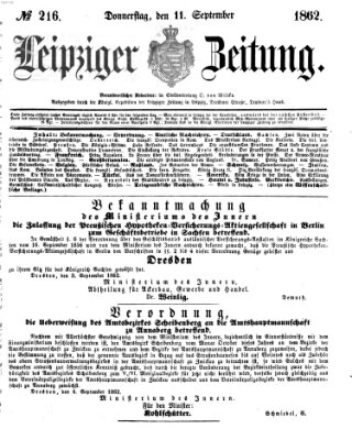 Leipziger Zeitung Donnerstag 11. September 1862