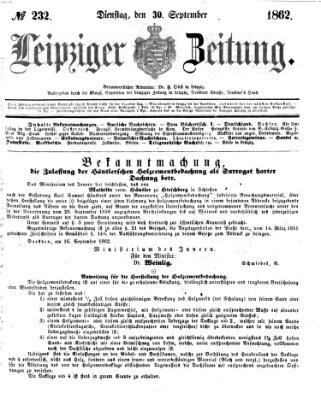 Leipziger Zeitung Dienstag 30. September 1862