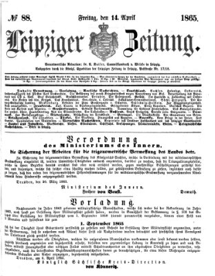 Leipziger Zeitung Freitag 14. April 1865