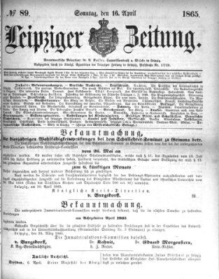 Leipziger Zeitung Sonntag 16. April 1865