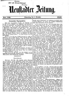 Neustadter Zeitung Donnerstag 1. Dezember 1853