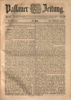 Passauer Zeitung Dienstag 15. Februar 1848