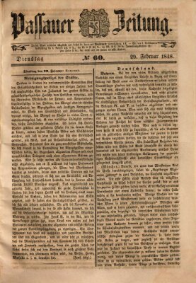 Passauer Zeitung Dienstag 29. Februar 1848