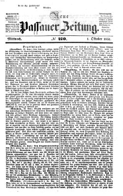 Neue Passauer Zeitung (Passauer Zeitung) Mittwoch 1. Oktober 1851