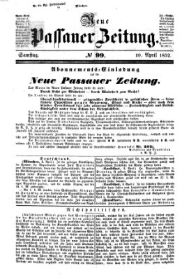 Neue Passauer Zeitung (Passauer Zeitung) Samstag 10. April 1852