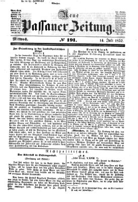 Neue Passauer Zeitung (Passauer Zeitung) Mittwoch 14. Juli 1852