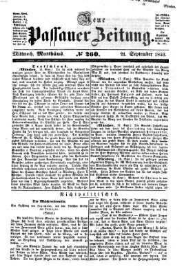 Neue Passauer Zeitung (Passauer Zeitung) Mittwoch 21. September 1853