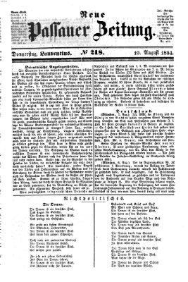 Neue Passauer Zeitung (Passauer Zeitung) Donnerstag 10. August 1854