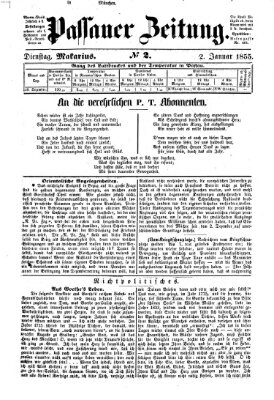 Passauer Zeitung Dienstag 2. Januar 1855