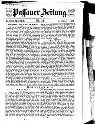 Passauer Zeitung Dienstag 3. Februar 1857