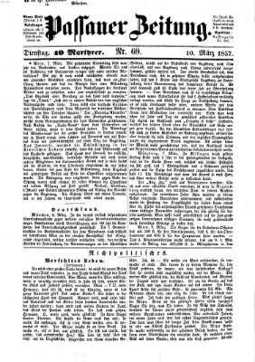 Passauer Zeitung Dienstag 10. März 1857