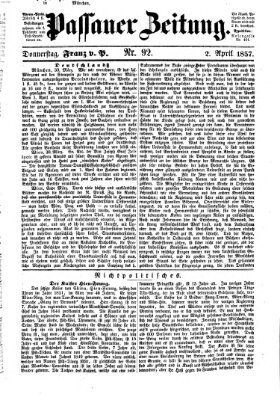 Passauer Zeitung Donnerstag 2. April 1857