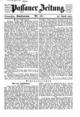 Passauer Zeitung Donnerstag 23. April 1857