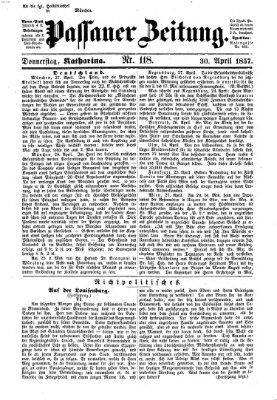 Passauer Zeitung Donnerstag 30. April 1857